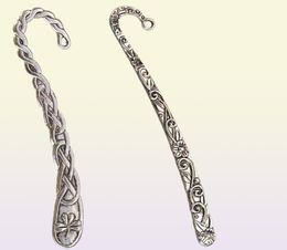 Antique Silver Bookmarks School Stationery DIY Tassels Charms Flat Curve Flower Double Design Pendant Metal Jewelry Accessories 125073714