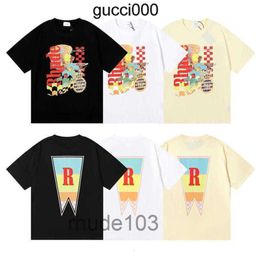 Designer Fashion Clothing Tees Hip Hop Tshirts Rhude Beauty Vision Pursues Pleasure Joyride Print Summer Round Neck Loose Tshirt Men Streetwear Tops S 0BII A4SI