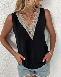 Women's Tanks Summer Sleeveless Lace Patchwork Blouse Women Loose Hollow Out V-neck Tank Top Casual Streetwear Tee Shirt