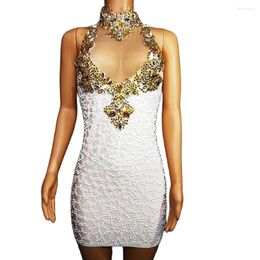 Stage Wear Shining Diamonds Banquet Elegant Party Evening Costume Sleeveless Performance Mini Dress Lady Ladies Dance