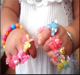 Candy Color Plastic Kids Rings For Girls Cartoon Cute Animal Rabbit Bear Children039S Day Jewelry For Christmas ps14182179226