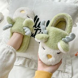 Slippers Cute Animal Slipper For Women Men Couples Fashion Winter Warm Furry Cartoon House Slides Non Slips Shoes Christmas