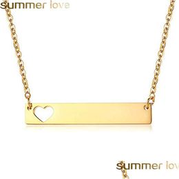 Pendant Necklaces Fashion Gold Bar Tag Pendant Necklace Hollow Love Heart Stainless Steel For Women Solid Blank Charm Buyer Dhgarden Dhivf