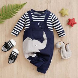 Rompers Baby Boys Girls Unisex Newborn Onesies Romper 0-18 Months Toddler Clothing Infant Long Sleeve Striped elephant cotton Jumpsuit