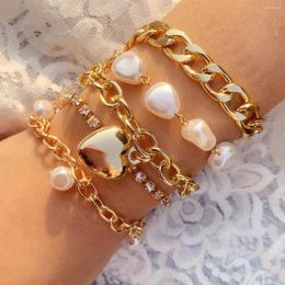 Link Bracelets DN1680 Women Fashion Multi Layer Chain Heart Bracelet Set Jewelry