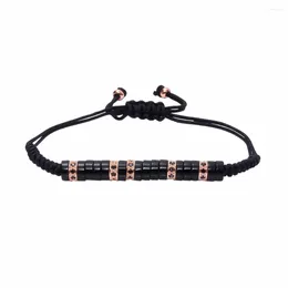 Charm Bracelets Anil Arjandas Hanmade Men Macrame Bracelet Rose Micro Pave Black CZ And Wood Stopper Braided Feminina