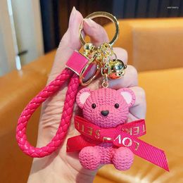 Keychains Fashion Resin Weaved Bow Bear Keychain For Women Girls Creative Cute Cartoon Backpack Bag Car Key Pendant Jewelry