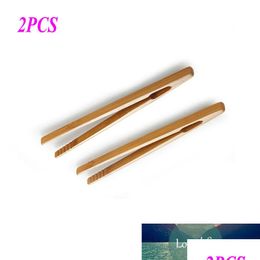 Coffee & Tea Tools 2Pcs Bamboo Teaware Tea Clips Wood Toast Tong Wooden Toaster Bagel Bacon Squeezer Sugar Ice Tongs 18Cm Drop Deliver Dhaje