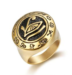 Punk 316L Stainless Steel God Eye of Horus Vintage Rock SilverGold Color Personality Pattern Ring for Men Fashion Jewelry4872391