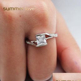 Cluster Rings High Quality Creative Simple Square Zircon Ring For Women Shinning Crystal Inlay Sliver Finger Jewellery Drop D Dhgarden Dhiro