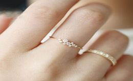 Junerain Delicate CZ Crystal Rings for Women Girls Dainty Thin Ring Gold Silver Color Cubic Zirconia Ring Wedding Gift Jewelry H401350001