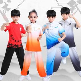 Ethnic Clothing Summer Short Sleeved Pants Wushu Children Adult Man Boys Tai Chi Uniform Vintage Traditional Wing Chun Costume