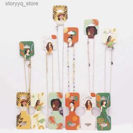 Labels Tags 50Pcs 9x3.5cm Jewelry Necklace Card accessories DIY white color beautiful girl with flower hair string card display hanger card Q240217