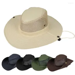 Berets Men Women Summer Foldable Sun Fisherman Breathable Mesh Outdoor Sport Fishing Hat Wide Beach UV Sunscreen Cap
