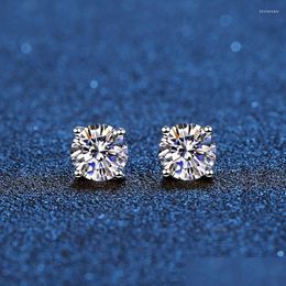 Stud Real Moissanite Earrings 14K White Gold Plated Sterling Sier 4 Prong Diamond Earring For Women Men Ear 1Ct 2Ct 4Ctstudstudstud D Dhirh