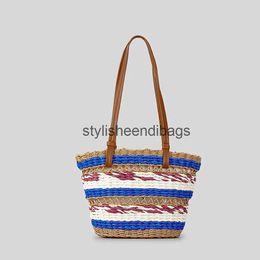 Shoulder Bags Casual Striped Straw Women Designer Paper Woven Handbags Summer Beach Bucket Bag Small Tote Bali Shopper PursesH24217