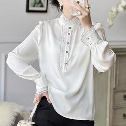 Women's Blouses Vintage Shirts Elegant For Women 2024 Spring Summer Long Sleeve Tops Woman Black White Shirt Real Silk Blouse