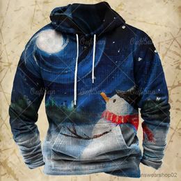 Men's Hoodies Sweatshirts Autumn and Winter Mens Hooded Sweatshirt Vintage Christmas Printed Hoodie Casual Holiday Pullover Top Male Oversized Streetwear