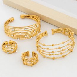 Necklace Earrings Set Bangle With Ring For Women African Gold Plated Cuff Finger Party Dubai Bride Hand Gifts