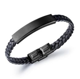 New European and American Jewellery Vintage Black Braided Stainless Steel Men039s Bracelet Simple Glossy Leather Bracelet6718275