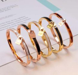 316L Titanium Steel Bangles for Women Rose Gold Silver Colour Black White Surface Letter Bracelet Fashion Couple Wedding Bracelet B6292942