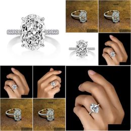 Wedding Rings Vintage Oval Cut 4Ct Lab Diamond Promise Ring 100% Real 925 Sterling Sier Engagement Wedding Band Rings For Women Jewel Dhjhp