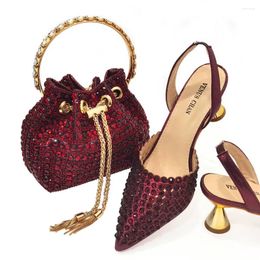 Dress Shoes Perfect Sequins Excellent Est Style Wine Colour Elegant High Heels Nigeria Design African Ladies And Bag Set