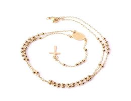 Gold Silver Beaded Necklace Stainless Steel Length 52cm 7cm Rosary Catholic Religious Jewelry232i9661140