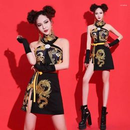 Ethnic Clothing 2024 Sexy Chinese Style Women 2 Piece Set Mandarin Collar Festival Outfit Tang Suit Asian Cheongsam Stage Outfits