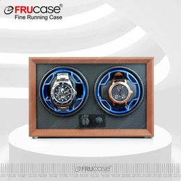 FRUCASE Double Watch Winder for Automatic Watches 2 Rolex Box Jewelry Display Collector Storage Wood Grain with Light 240127