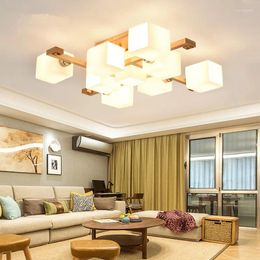 Ceiling Lights Indoor Lustre Moderno Led Home Chandelier Japanese For Living Room Kids Bedroom Square Wood Lighting