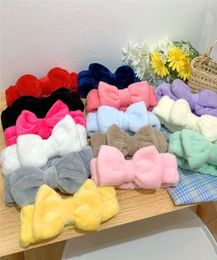 Women Coral Fleece Bow Hairband Solid Color Wash Face Makeup Soft Headbands Fashion Girls Turban Head Wraps Hair Accessories WQ6561440563