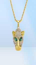 Fashion Jewelry Alloy CZ Leopard Head Crystal Hip Hop Necklace Good Gift Domineering Necklace hip hop jewelry6379827