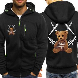 Men's Hoodies Sweatshirts Humorous Teddy Bear Fashion Streetwear For Men Personality Hip Hop Clothing Autumn Warm Casual Hooded Oversized Zip Pocket Coats T240217