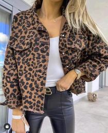 Women's Jackets Vintage Leopard Print Denim Jacket For Women Loose Oversize Long Sleeve Single Breasted Lapel Boyfriend Coat