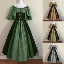 Casual Dresses Palace Medieval Costume Women Dress Vintage Victoria Lace Up Carnival Party Long Gown Robe Bandage Ptachwork Vestido