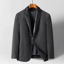 Young and Middleaged Men Leather Suit Business Leisure Striped Professional Jacket Coats 240201