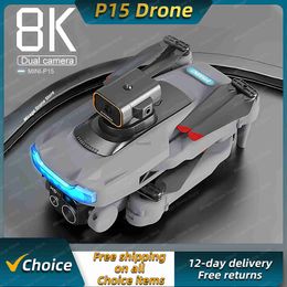 Drones New P15 Mini Drone 4k Profesional 8K HD Camera Obstacle Avoidance Aerial Photography Brushless Foldable Quadcopter Gifts Toys YQ240217
