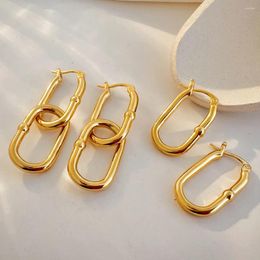 Hoop Earrings Fashion U-Shape Circle For Women Gold Plated Stainless Steel Oval Rectangle Earring Female Chain Dangle Ear Buckle