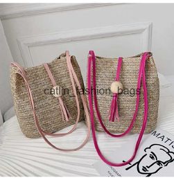 Shoulder Bags Women straw Bag Bohemian Rattan Beach Handbag Brand Designer Kintted Crossbody Bucket with Tassel SummerH24217