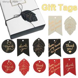 Labels Tags 50PCS Gold Stamping Paper Gift Tags Thank You Hang Label Christmas Box Decor Black Red White Birthday Party Supplies DIY Access Q240217