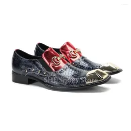 Dress Shoes Snakeskin Pattern Irregular Metal Head Men's Loafers Fashion Mixed Colour Splicing Rivet Oxfords Male Party Derby