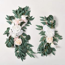 Decorative Flowers Yan Artificial Wedding Arch Kit Boho Dusty Rose Blue Eucalyptus Garland Drapes For Decorations Welcome Sign
