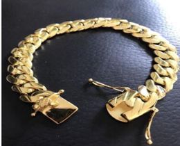 Mens Cuban Miami Link Bracelet 14k Gold Filled Over Solid 10mm Wide N1379365839