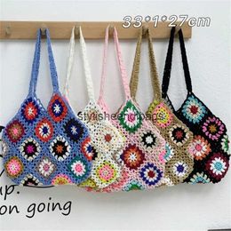 Shoulder Bags Summer Beach Crochet Handbags Bohemian Hollow Out Floral Woven Large Capacity Womens Bag Shopping ToteH24217