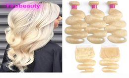 Malaysian 613 Blonde Body Wave Bundles With Lace Closure 4X4 With Baby Hair Extensions Bundles With Closures 828inch 613 Color4066888