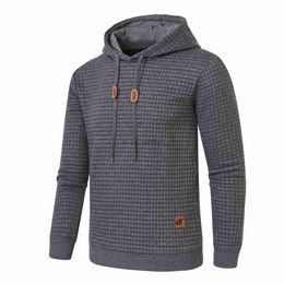 Men's Hoodies Sweatshirts Men Autumn Casual Hoodies Long Sleeve Drawstring Pullover Tracksuit Hooded Sweatshirts Streetwear with Plaid Jacquard T240217