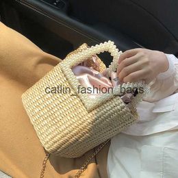 Shoulder Bags 2020 New Pearl Fashion straw Bag Hand-Woven Seaside Vacation Designer Handbag Famous Brand WomenH24217