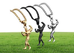 Fitness Men Bodybuilder Hercules Barbell Pendant Chain Necklace Charm Jewelry Stainless Steel Collar Necklaces KKA18504823049