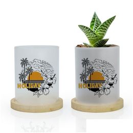 Planters & Pots Sublimation Succent Plant Pot Glass Pots Container Small Cylinder Flower Planter With Bamboo Saucers For Plants Indoor Dholr